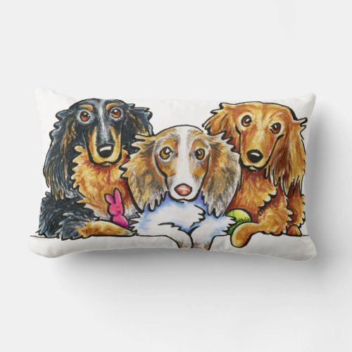 Longhaired Dachshund Trio Lumbar Pillow