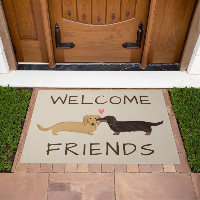 Longhaired Dachshunds | Cute Wiener Dog Lover's Doormat (Outdoor)
