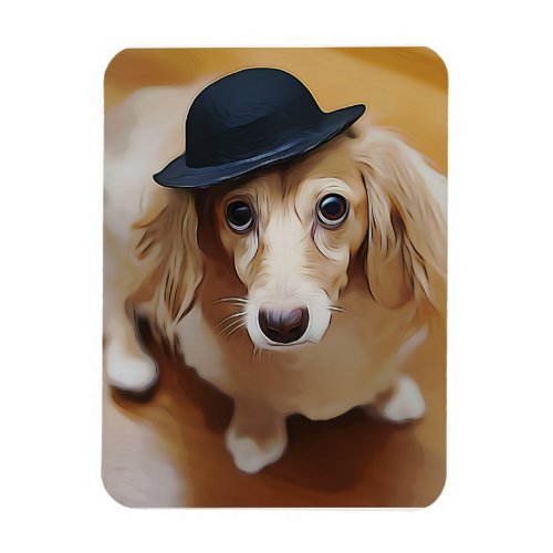 Longhaired English Cream Dachshund Wearing Hat Pos Magnet