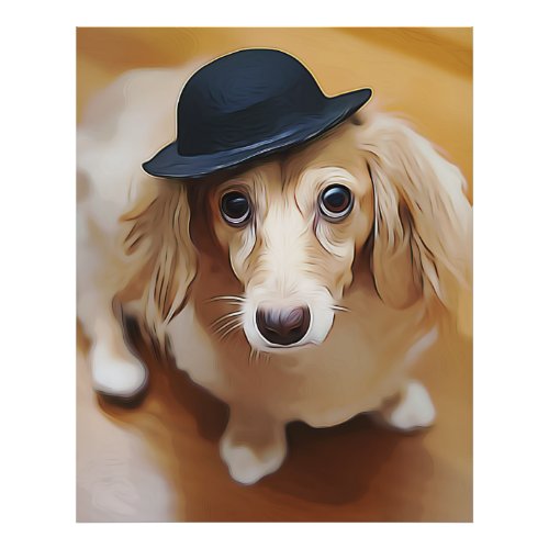 Longhaired English Cream Dachshund Wearing Hat Pos Photo Print