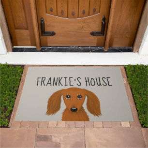 Longhaired Red Dachshund Cute Dog Personalized Doormat
