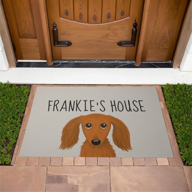 Longhaired Red Dachshund | Cute Dog Personalized Doormat (Outdoor)