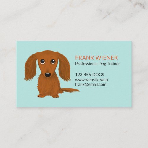 Longhaired Red Dachshund  Cute Doxie Cartoon Dog Business Card