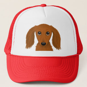 Longhaired Red Dachshund Cute Doxie Cartoon Dog Trucker Hat