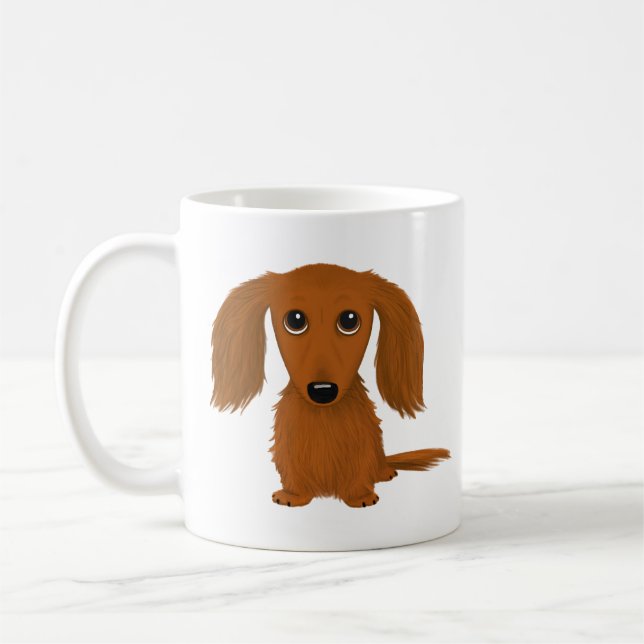 Longhaired Red Dachshund | Cute Wiener Dog Coffee Mug (Left)