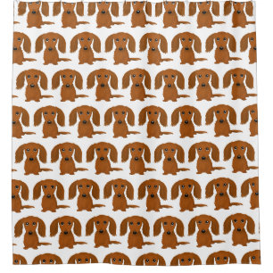 Longhaired Red Dachshund Pattern Wiener Dog Lover Shower Curtain