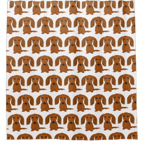 Longhaired Red Dachshund Pattern Wiener Dog Lover Shower Curtain