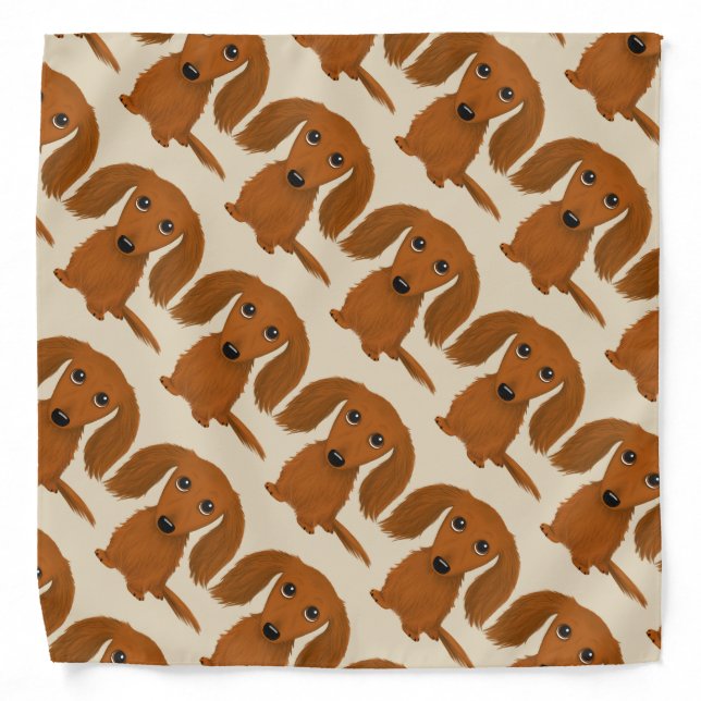 Longhaired Red Dachshund Pattern | Wiener Dogs Bandana (Front)