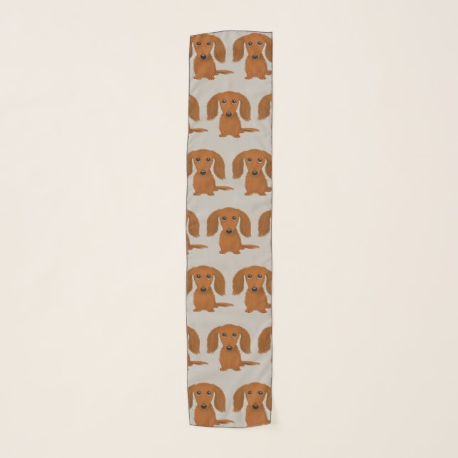 Longhaired Red Dachshund Pattern | Wiener Dogs Scarf (Front)