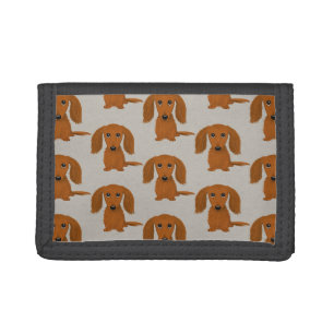 Longhaired Red Dachshund Pattern Wiener Dogs Tri-fold Wallet