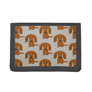 Longhaired Red Dachshund Pattern   Wiener Dogs Trifold Wallet
