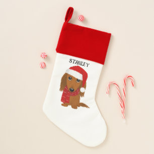 Longhaired Red Dachshund Santa Custom Christmas Stocking