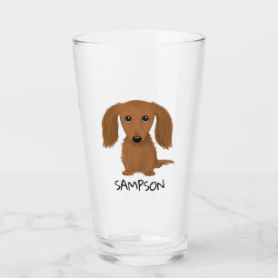 Longhaired Red Dachshund Wiener Dog Custom Glass