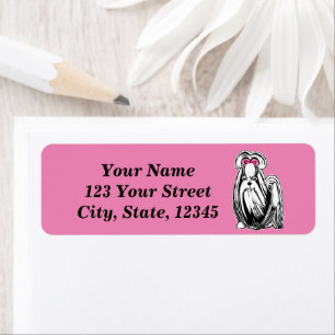 Longhaired Shih Tzu Dog Pink Return Address Labels