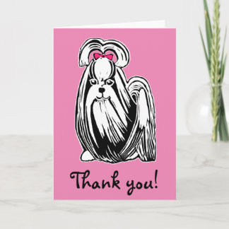 Longhaired Shih Tzu Dog Pink Thank You Card