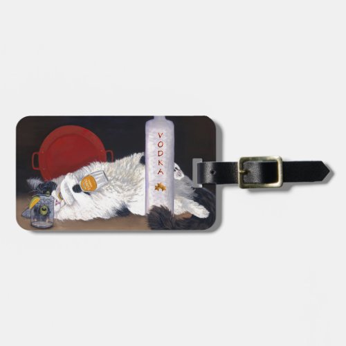 LongHaired TuxedoCat with a Vodka Tonic Bar Art  Luggage Tag