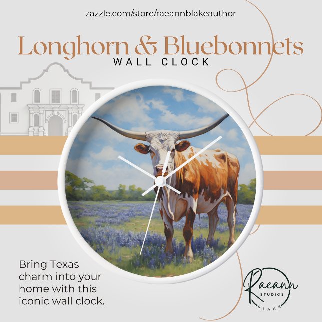 Longhorn and Bluebonnets Wall Clock (Creator Uploaded)