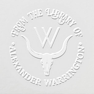 Longhorn Bull Cow Skull Library Book Name Initial Embosser