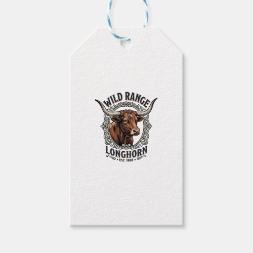 Longhorn Bull Graphic Vintage Engraving Western Ar Gift Tags