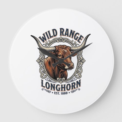 Longhorn Bull Graphic Vintage Engraving Western Ar Large Clock