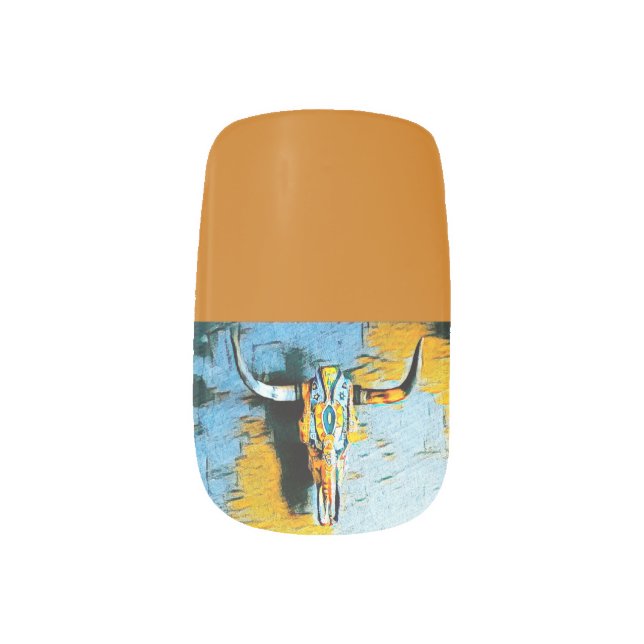 Longhorn Bull Skull Minx Nail Art (Left Thumb)