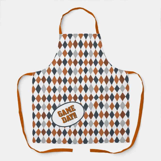 Longhorn Burnt Orange Argyle Pattern Game Day Apron (Front)