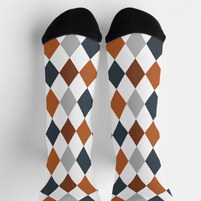 Longhorn Burnt Orange & Gray Argyle Pattern Socks (Top)