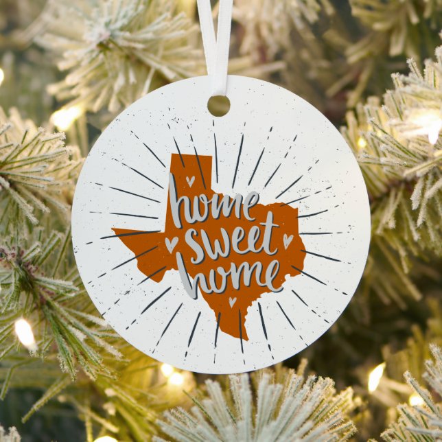 Longhorn Burnt Orange Home Sweet Home - Texas Metal Ornament (Insitu)