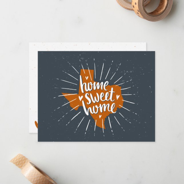 Longhorn Burnt Orange Home Sweet Home - Texas Note Card (Front/Back In Situ)