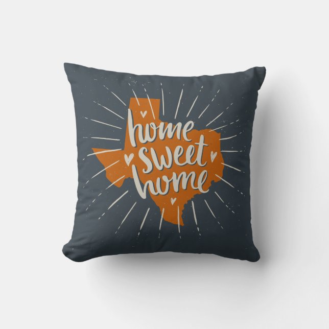 Longhorn Burnt Orange Home Sweet Home - Texas Throw Pillow (Front)