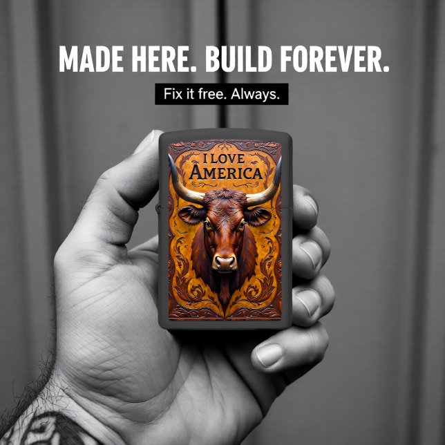 Longhorn Cattle Bronze Ornate Portrait Zippo Lighter (Creator Uploaded)