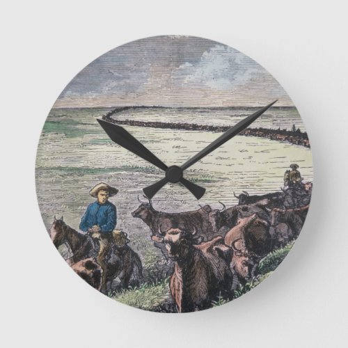 Longhorn cattle drive from Texas to Abilene Kansa Round Clock