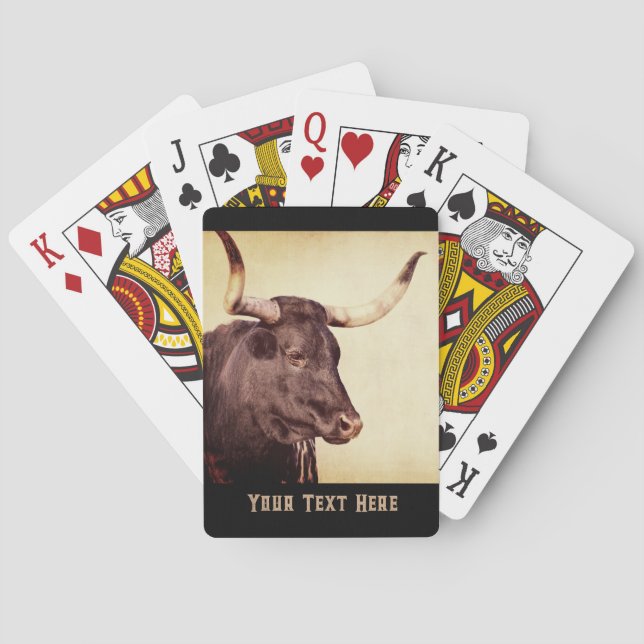 longhorn cow add your text personalized photo art  poker cards (Back)