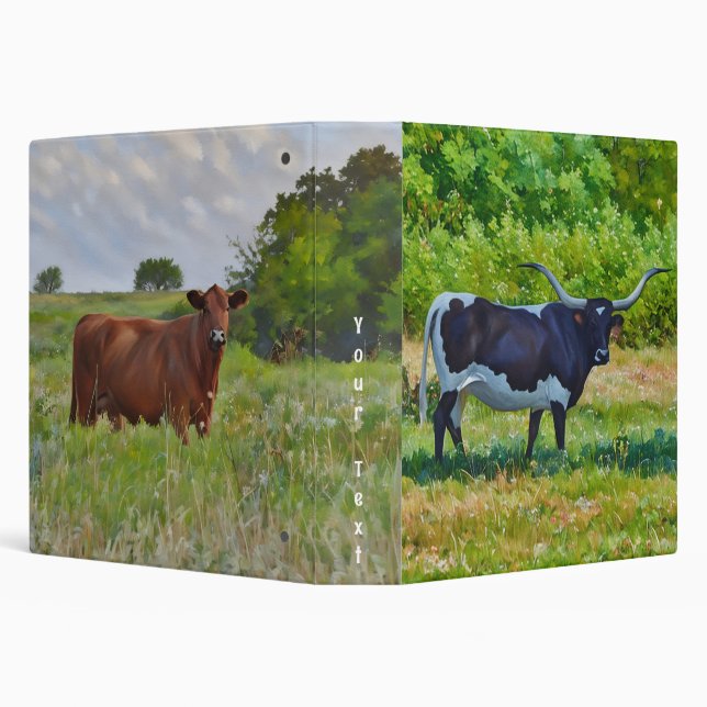 Longhorn Cow and Angus Cow Rancher Notebook 3 Ring Binder (Background)