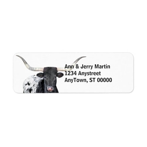 longhorn cow black and white photography label