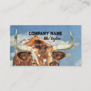longhorn cow blue sky rustic country business card