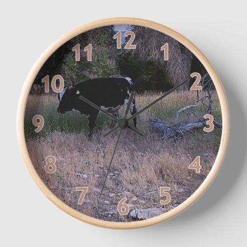 Longhorn Cow in the Pasture Clock