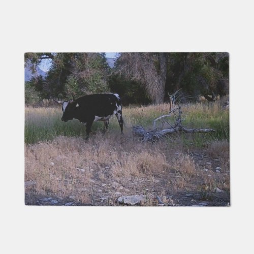 Longhorn Cow in the Pasture Doormat