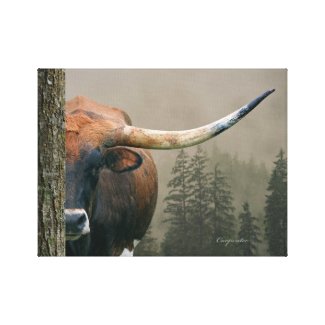 Cowboy canvas of a Longhorn cow in trees - Gallery Wrap Canvas