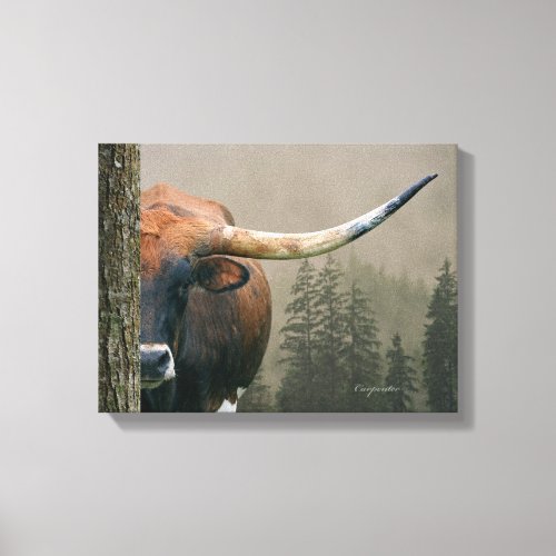 Longhorn Cow In Trees _ Gallery Wrap Canvas