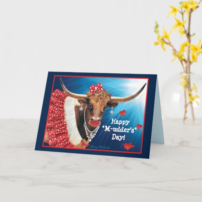 Longhorn Cow Mother's Day Greeting Card (Yellow Flower)