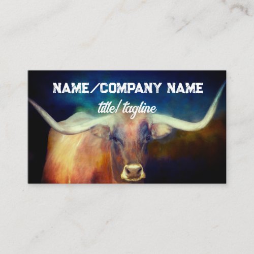 longhorn cow photo art blue and brown country    business card