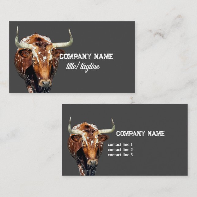 longhorn cow photo art charcoal gray  business card (Front/Back)