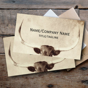 Longhorn Cow Photo Art Sepia Country Rustic  Business Card by annpowellart at Zazzle