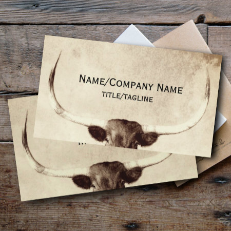 Longhorn Cow Photo Art Sepia Country Rustic  Business Card