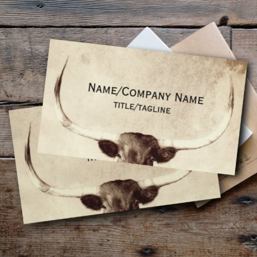 longhorn cow photo art sepia country rustic  business card