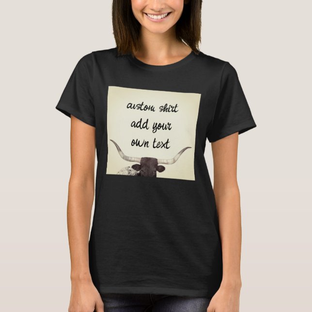  longhorn cow photo sepia add your own text custom T-Shirt (Front)