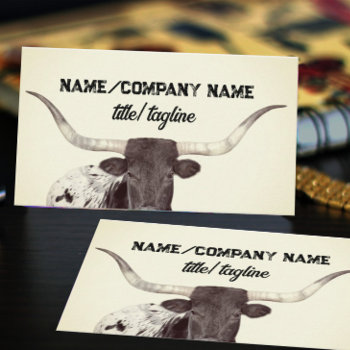 Longhorn Cow Photo Sepia Rustic Country   Business Card by annpowellart at Zazzle