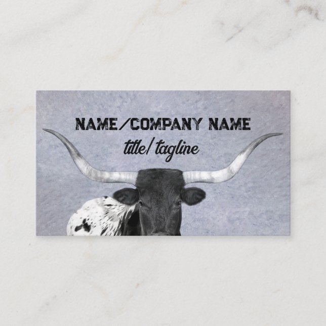 longhorn cow rustic country on gray   business card (Front)