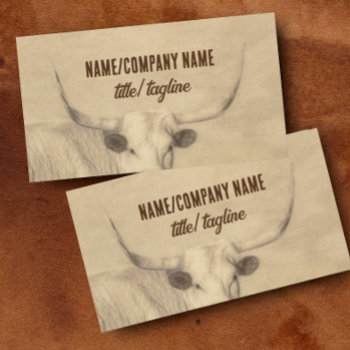 Longhorn Cow Rustic Country Vintage Style Sepia  Business Card by annpowellart at Zazzle